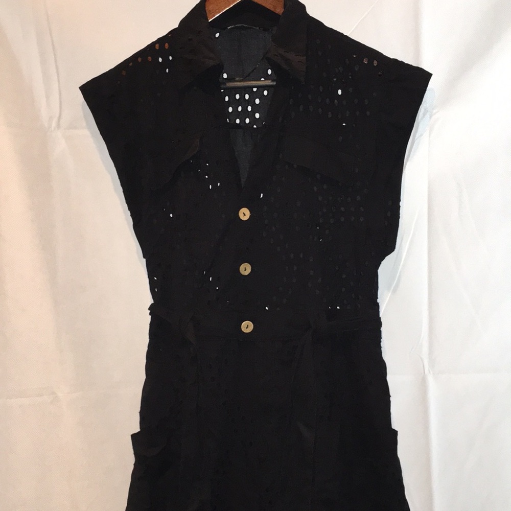 Zara Black Eyelet Embroidered Button-Front Jumpsuit – Size S